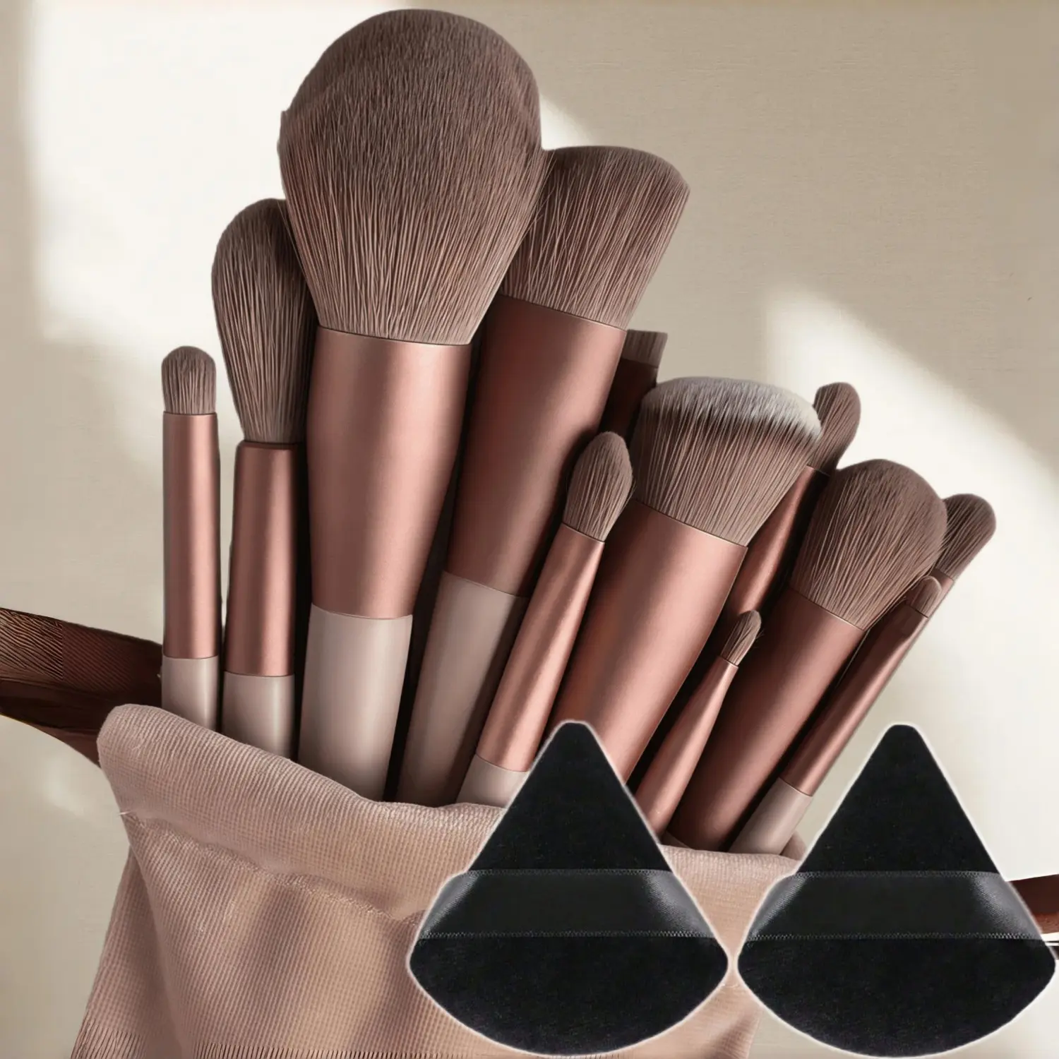 15-Piece Makeup Brush Set, Face Makeup Brushes, Makeup Brush Kit, 13 Brushes + 2 Triangle Brushes, Soft Fluffy, for Foundation, Eyeshadow and Blending, Professional Beauty Tool