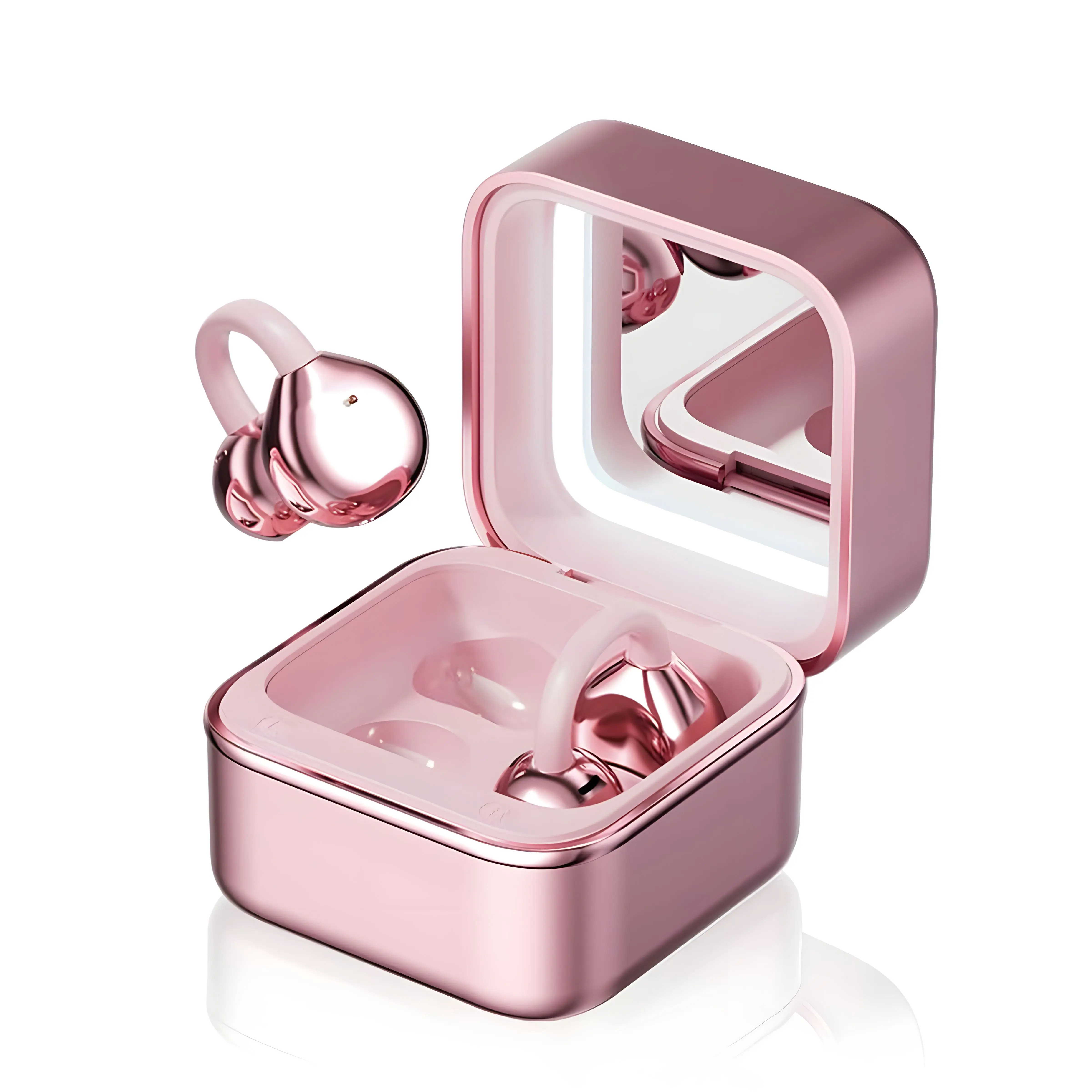 KEAI M161 Open Ear Headphones, Clip On Ear Earphones with Makeup Mirror, Bluetooth Wireless Earbuds for for Women Gifts, Sports & Workouts