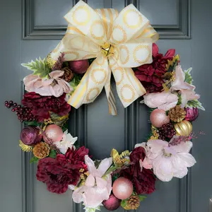 Quimby’s Qrafts Elegant Handmade Holiday Wreath – Custom Christmas Door Decor 14” or 18” with Faux Florals, Glitter Ornaments, Pinecones & Berries, Lightweight & Easy to Hang, Perfect Gift Idea