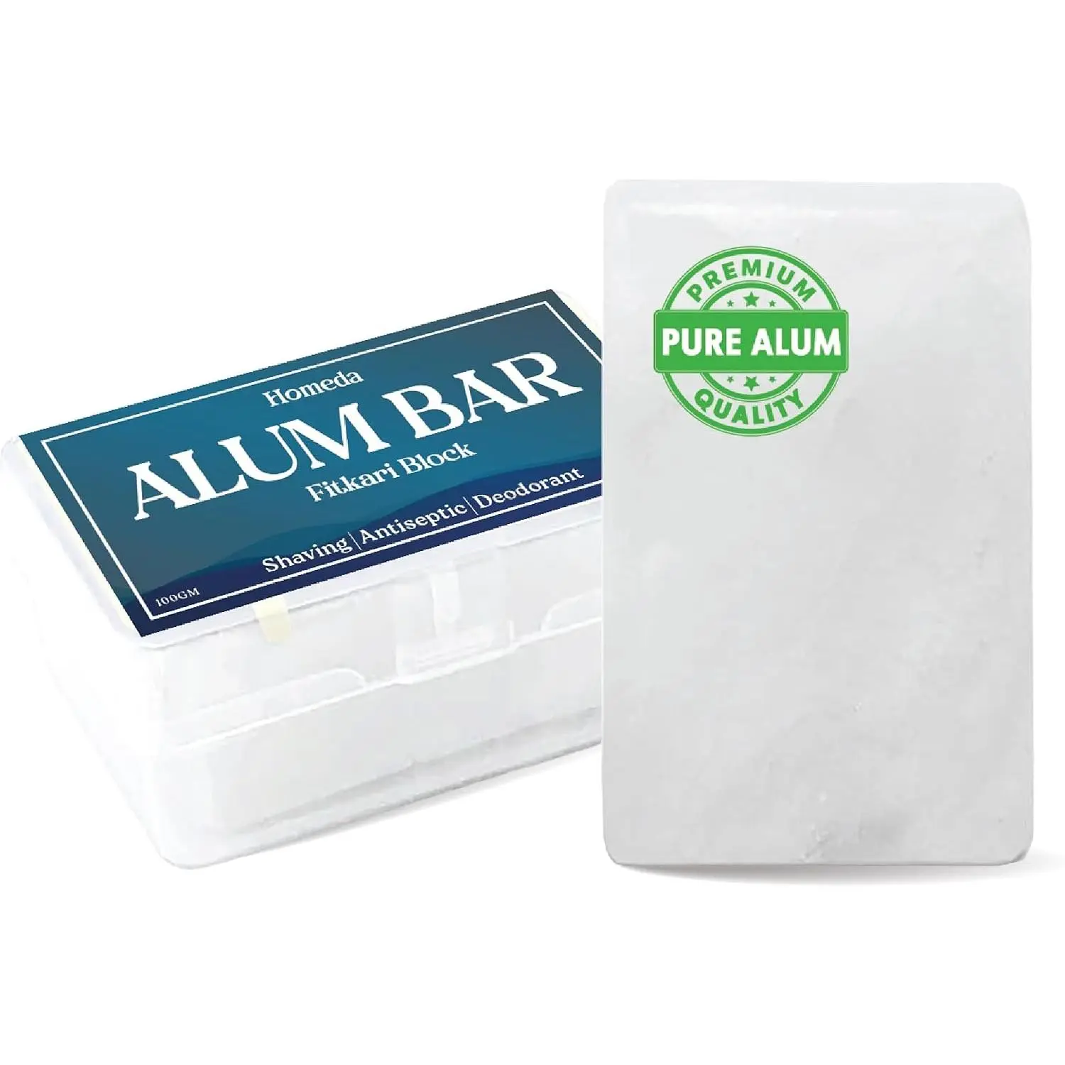 Alum Block for Shaving, Alum Stone for Face, Piedra De Alumbre Natural Bar for Underarm, Fitkari, Fitkiri, Allum Deodorant for Men and Women - with Storage Case (100g - 1 Piece)