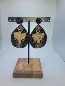 Black Beaded Earrings with Bee