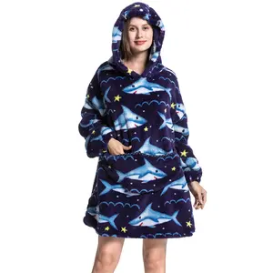 Msrlassn Plus Size Cute Cartoon Pattern Hooded Blanket for Women Men Kids, 1Pcs Oversized Wearable Hooded Nightwear Loungewear Womenswear Sweatshirt Pullover, Warm and Cozy, as Birthday Gifts for Mom Women Girlfriend Men Large Pocket Pajamas
