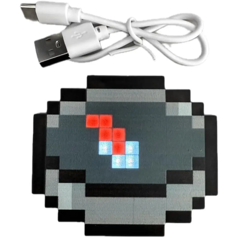 LED Pixel Art Compass Fidget Toy Keychain - Rechargeable Retro Gaming RPG Prop, Cool Desk Collectible, Fashion Geek Gifts for Gamers