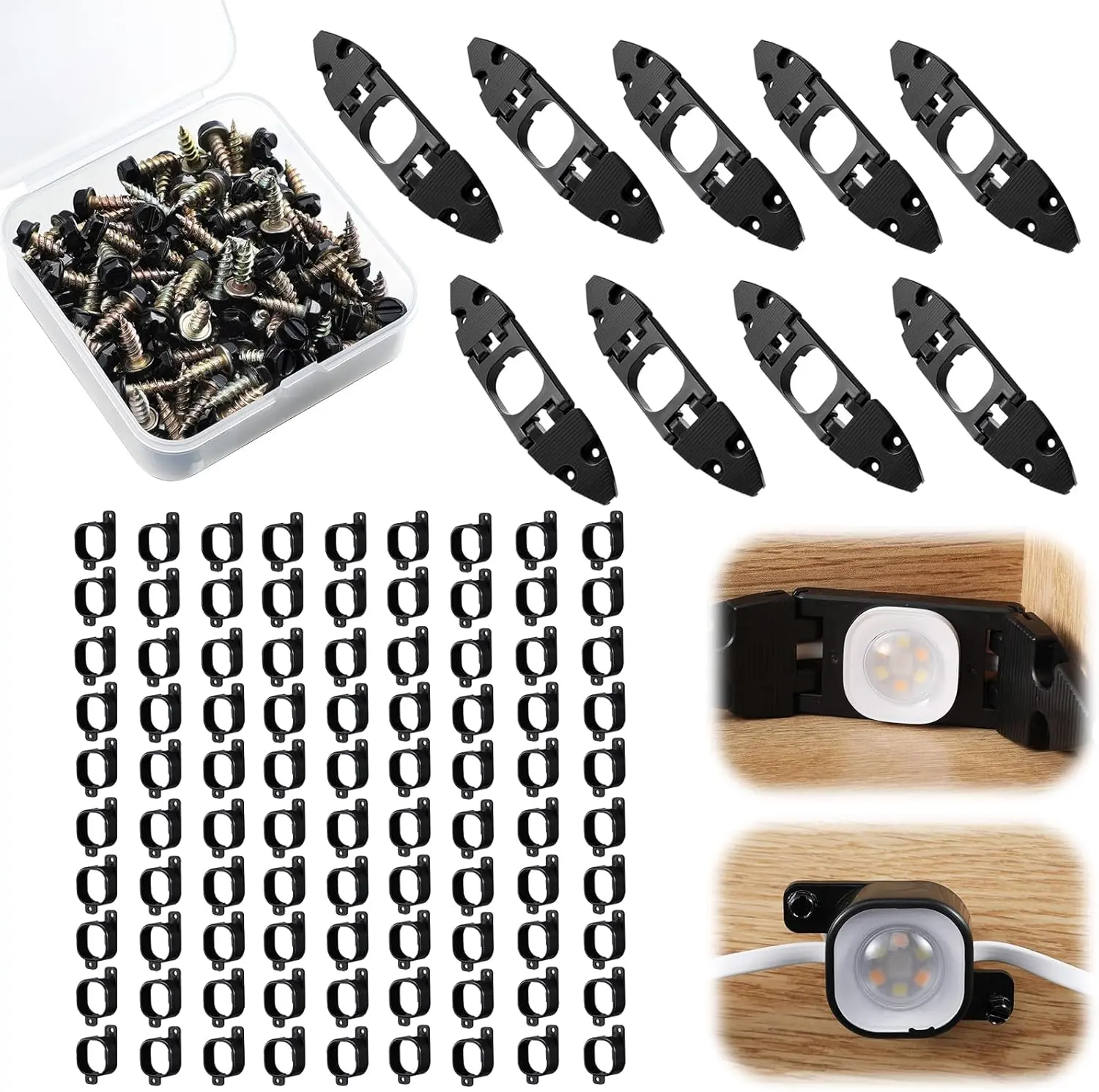 99 Pcs Light Clips Set Compatible with Govee Pro H706 H806, 90 Mounting Clips & 9 Gable Light Bracket with 240 Screws Compatible with Govee Pro Outdoor Lights 100ft (Black)
