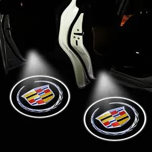 Car Logo HD Projection Light Wireless Car Door Welcome Lamp LED Atmosphere Light Cadillac Car Decoration Accessories No Wiring Installation Night Clear Car Light Embellishments Car Door Lights
