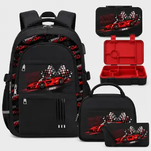 SIMILOVE Boys 4-in-1 Back to School Supplies Backpack Set - BPA-Free Bento Lunch Box (11.8*5.9*17.7in, 6 Leakproof Compartments, Removable Tray), Insulated Lunch Bag, Pencil Case, Utensils (3 Front Pockets) Usb Port Laptop gifts for boyfriend