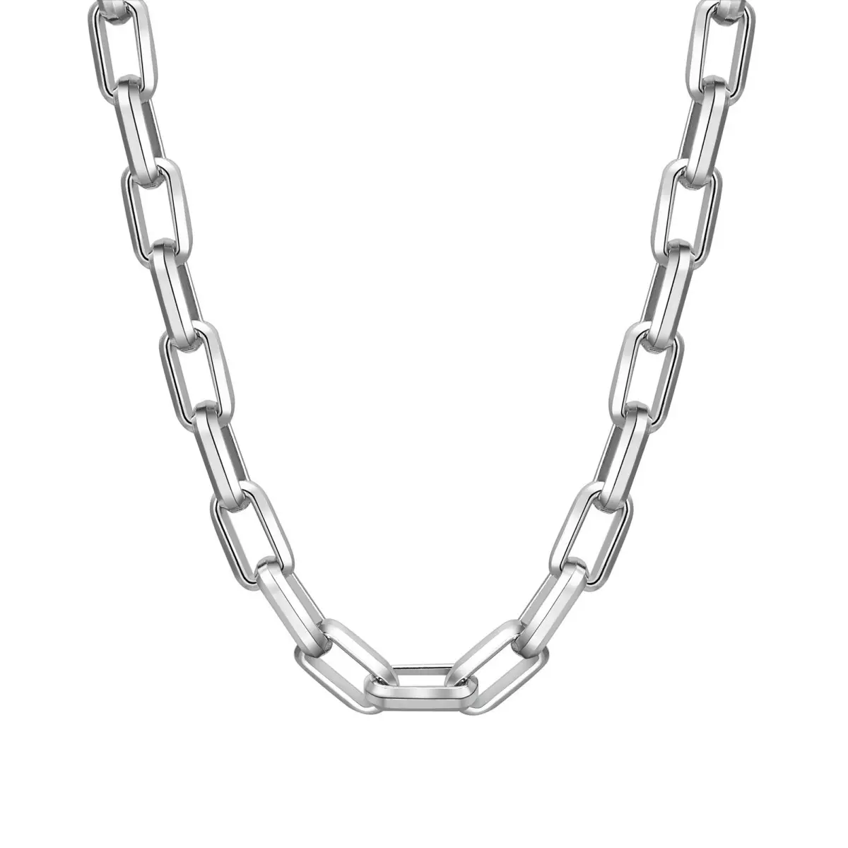 Unisex Classic Thick Rectangular Link Chain Necklace, Silver, Ideal for Daily Wear, Casual And Formal Wear, Chain & Link, Long, Stainless Steel, Crafted In, Elegant, Those Who Love Distinctive Jewelry, One-Piece