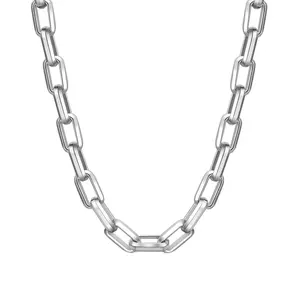 Unisex Classic Thick Rectangular Link Chain Necklace, Silver, Ideal for Daily Wear