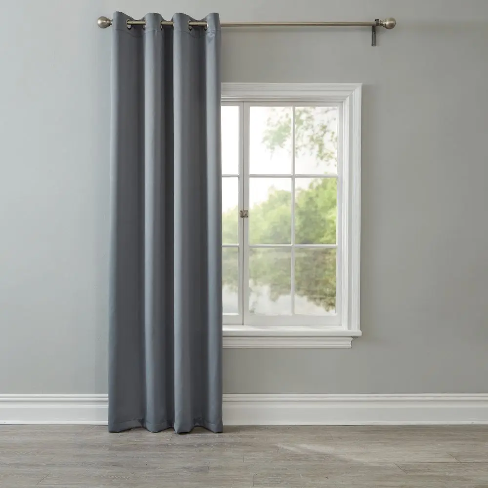 BrylaneHome BH Studio Room-Darkening Grommet Curtain Panel - 54" W x 63" L Pewter, Blackout Style Panels for Indoor Bedroom Use, Machine Washable