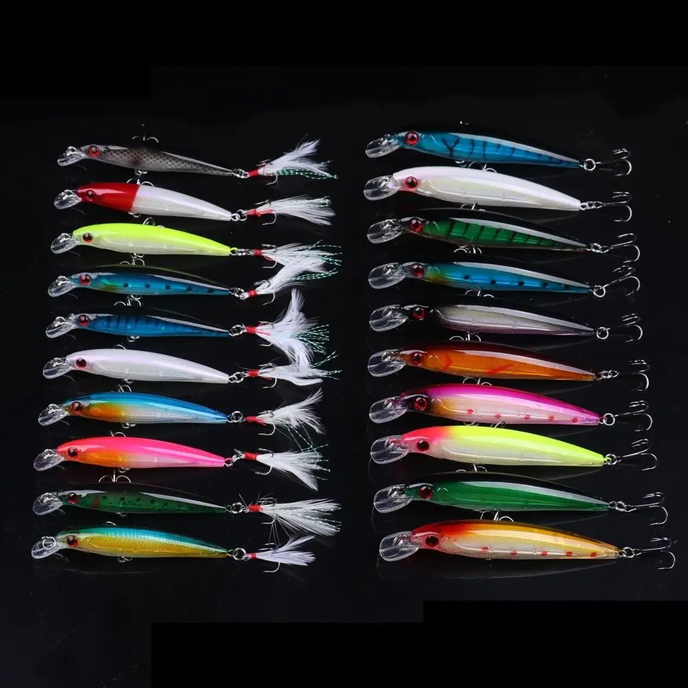 Mixed Color & Size Fishing Lure Set (20pcs), Artificial Fishing Bait with Hook, Fishing Accessories for Outdoor Fishing, Fishing Equipment, Fishing Lures Set, Fishing Supplies