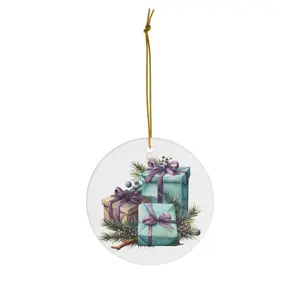 Christmas presents ceramic ornament Xmas decorated ornament gift pastel purple - Circle, Oval, Heart, Star Shape