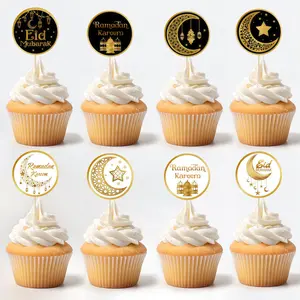 Happy Ramadan Kareem Cupcake Decoration Paper Set, 24 Pieces, Perfect for Eid Mubarak Parties, Cake Decorating Supplies, Cake Decorating Kit
