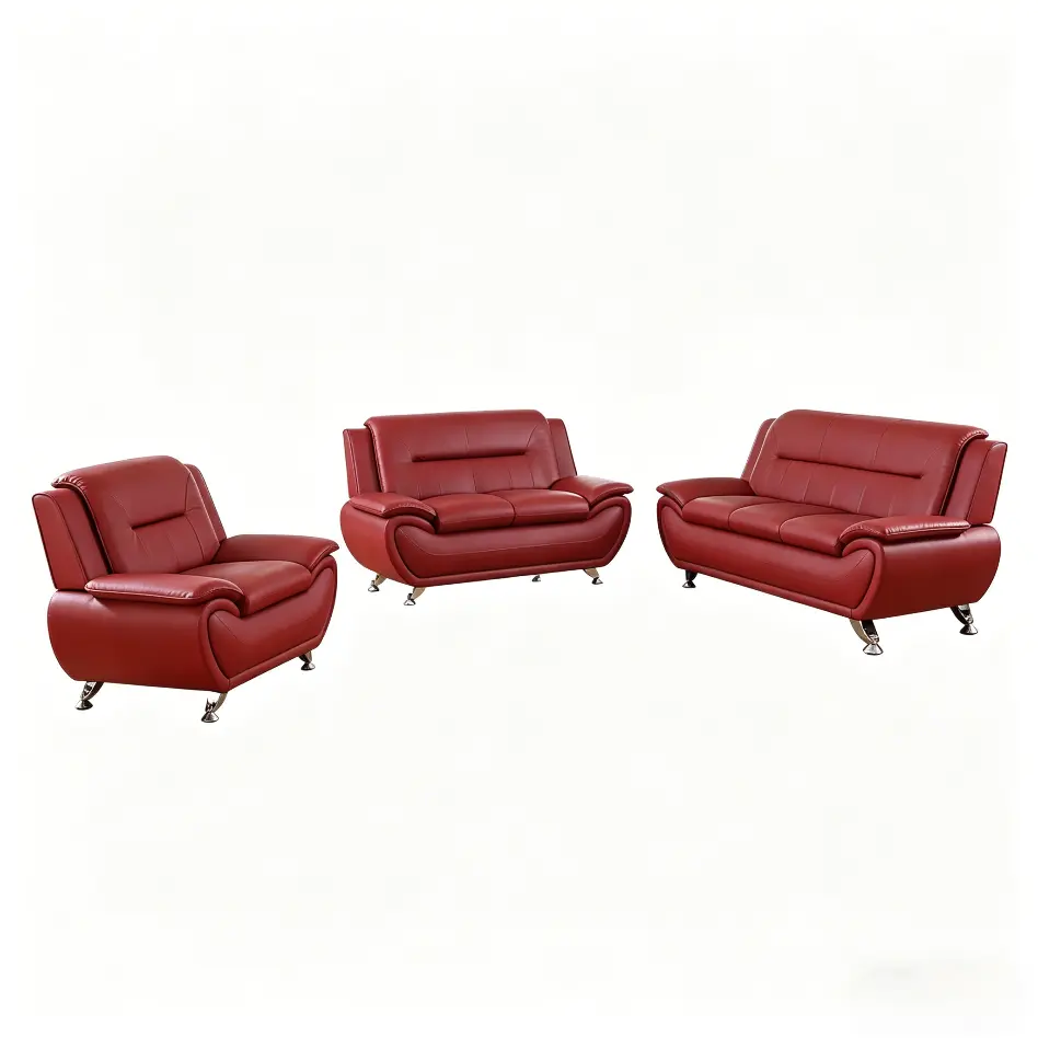 Red Faux Leather Loveseat Sofa - Soft Padded Upholstered Compact & Durable Sofa Sets, Modern Stylish Indoor Living Room Furniture for Apartment & Compact Home Spaces, Compact Sofa Sets
