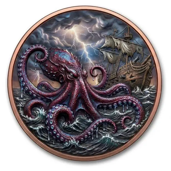 The Kraken: Mythical Creatures 5 oz Colorized Copper Round (New in Capsule)