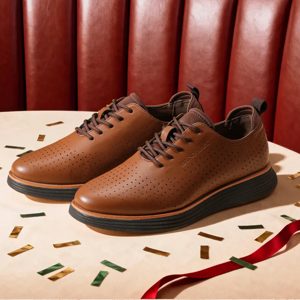 【BRUNO MARC Anniversary】 Men's MaxFlex Pu Leather Oxfords Shoes - Classic Pointed Toe, Casual Business Footwear, Daily Wear, Office-Ready, Elevates Casual Outfits, TikTok Shop Back to School Mens Shoes, Oxford Style Elevates Casual Outfits
