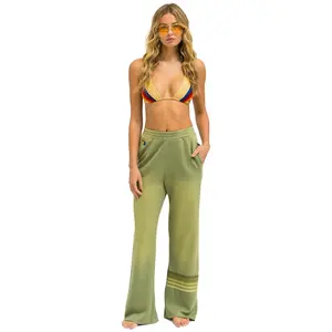 RUGBY STITCH WIDE LEG POCKET SWEATPANTS - FADED ARMY