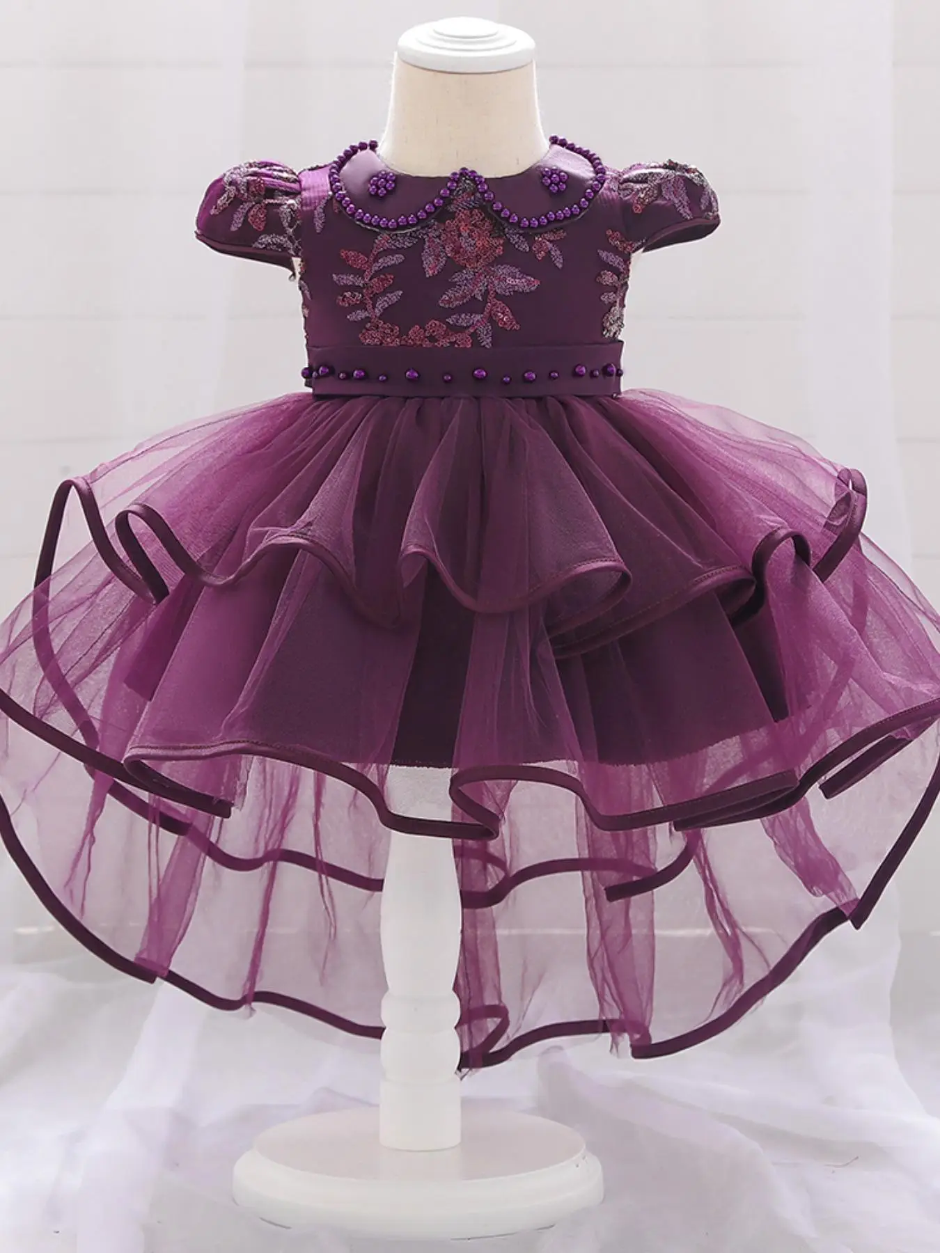 Baby Girl's Contrast Sequins Puff Sleeve Tulle Dress, Cute Elegant Princess Dress for Party Birthday Festival, Infant Toddler Kids Clothes for All Sea