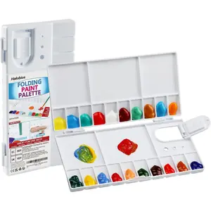 Watercolor Palette, Halobios Paint Palette with 20-Well and 5 Mixing Areas, Folding Paint Tray with Thumbhole and Paint Brush Holder, Plastic Painting Palette for Children Beginners Artists(1 Pack)