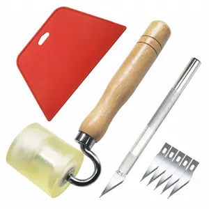 Wallpaper Smoothing Tool Kit Include Red Squeegee, Rubber Hand Rollers, Craft Knife for Adhesive Paper Application Window Film Craft Vinyl