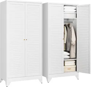 Letaya Armoire Wardrobe Closet 20" Deep Metal Cabinet with Doors Shelves & Hanging Rod for Home Room Storage