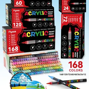 Acrylic Paint Soft Brush Markers Set, Flexible Tip Marker, 1 Box Brush Tip Acrylic Paint Pen, Waterproof & High Saturation Ideal for Wood, metallic, Plastic, Canvas, Fabric, Glass, Ceramic