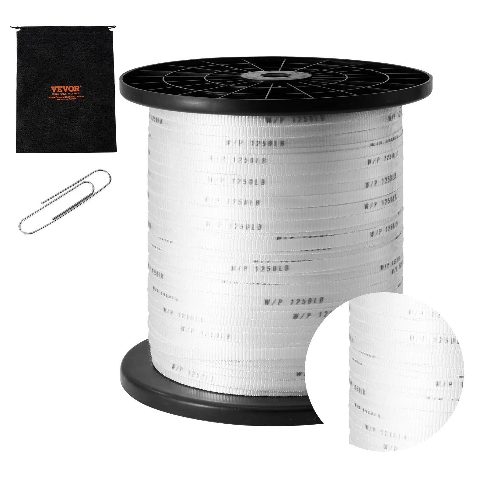 【Summerfinds】VEOVR Polyester Fiber & Polypropylene Mule Tape, 1/2" x 1053 ft Flat Rope Pull Tape, 1250lb Tensile Capacity, 0.06"/1.5 mm Printed Webbing, 11.02 lbs, for Commercial Electrical & Conduit Work, Storage Bag, Packaging, 321 M