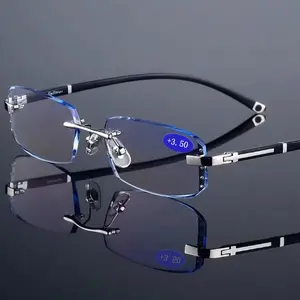 2D Flat - 1pc of Trendy Diamond-Edged Frameless Glasses for Both Men And Women, Designed to Block Blue Light