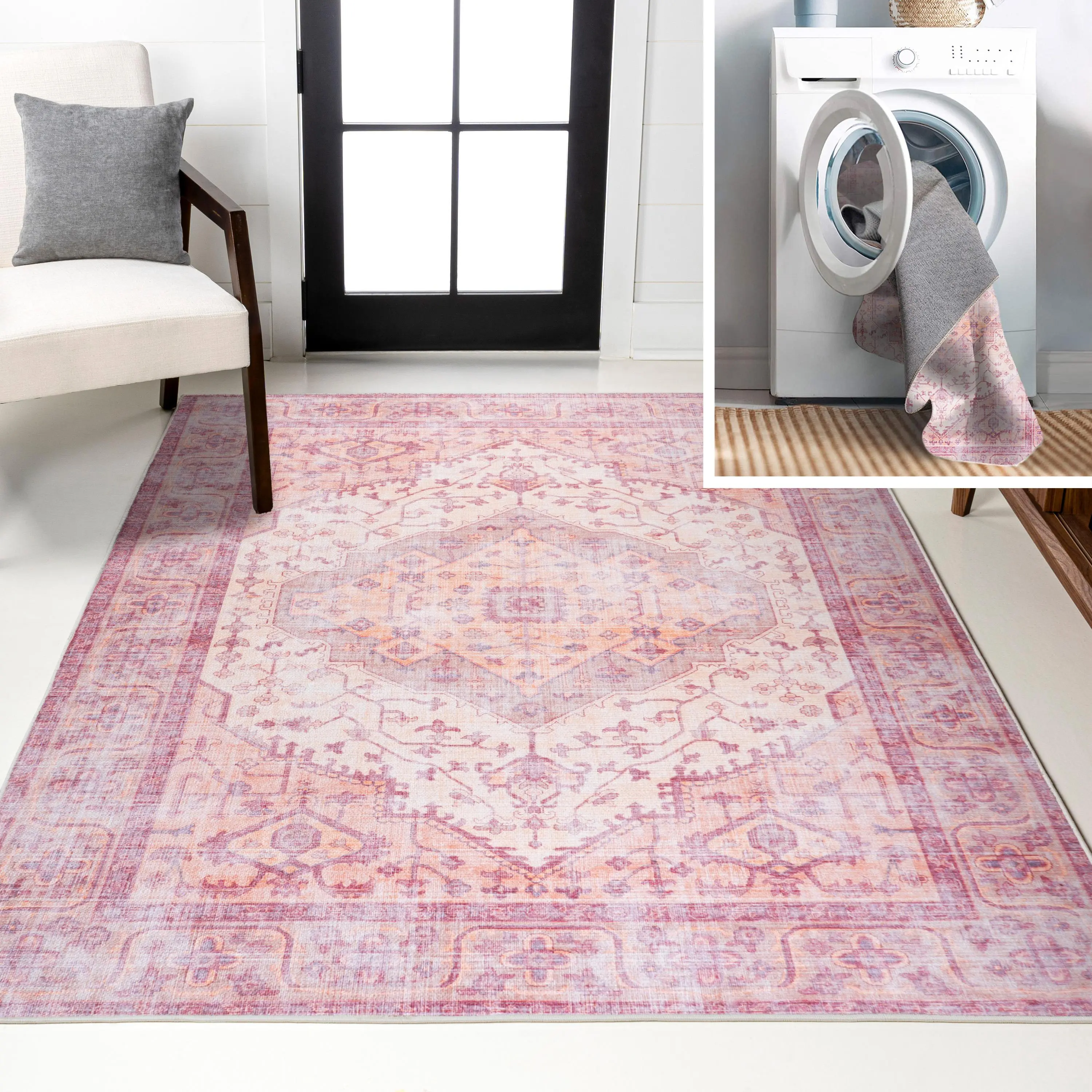 JONATHAN Y Alacati Ogee Medallion Machine-Washable Area Rug