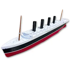 RMS Lusitania 12” Boat Display Model - Historically Accurate Ocean Liner with Red Bottom and Black Top Design