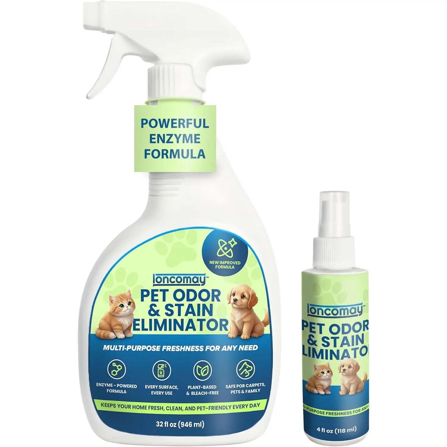 Enzyme Cleaner - Dog & Cat Urine Stain & Odor Eliminator, Enzymatic Carpet Cleaning Spray Kit for Home, 32 Fl Oz + 4 Fl Oz, Stain Remover, Deodorizer