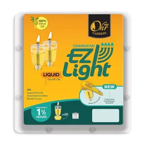 Pre-Filled Menorah Liquid Cup Candles Hanukkah 1.1/2Hrs Lights 100% Olive Oil