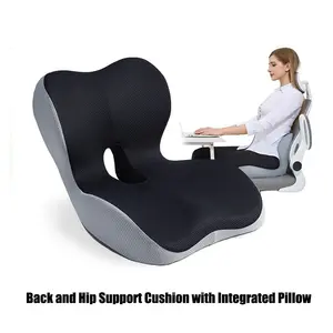 Memory Foam Car Seat Cushion, Office Chair Cushion with Fixing Strap, L-Shaped Design for Lower Back Support, Ideal for Long Sitting Drivers