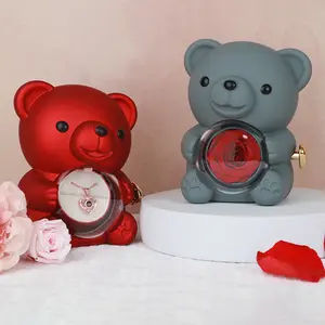Valentine's Day Flip Surprise Rose Jewelry Box - Adorable Hugging Bear with Preserved Flower |   Perfect Gift for Girlfriend Wife Mom |   Eternal Flower Teddy Bear Jewelry Case for Anniversary Birthday Mother's Day Graduation Just Because
