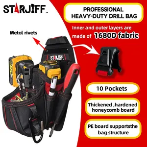 Electrician Tool Belt Bag, Oxford Cloth Multi-Pocket Tool Pouch with Drill Bit Storage, Quick Release Buckle, Men's Professional Level