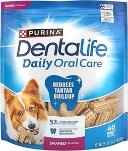Purina Dentalife Daily Oral Care Chicken Flavor Small/Medium Breed Dog Dental Chews, 28.5 oz Pouch (40ct)