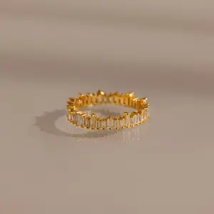 Art Deco Rhythm Ring by Caitlyn Minimalist - Vintage Baguette Diamond Chandelier Ring in 18K Gold Finish - Wedding Jewelry - Gift for Her