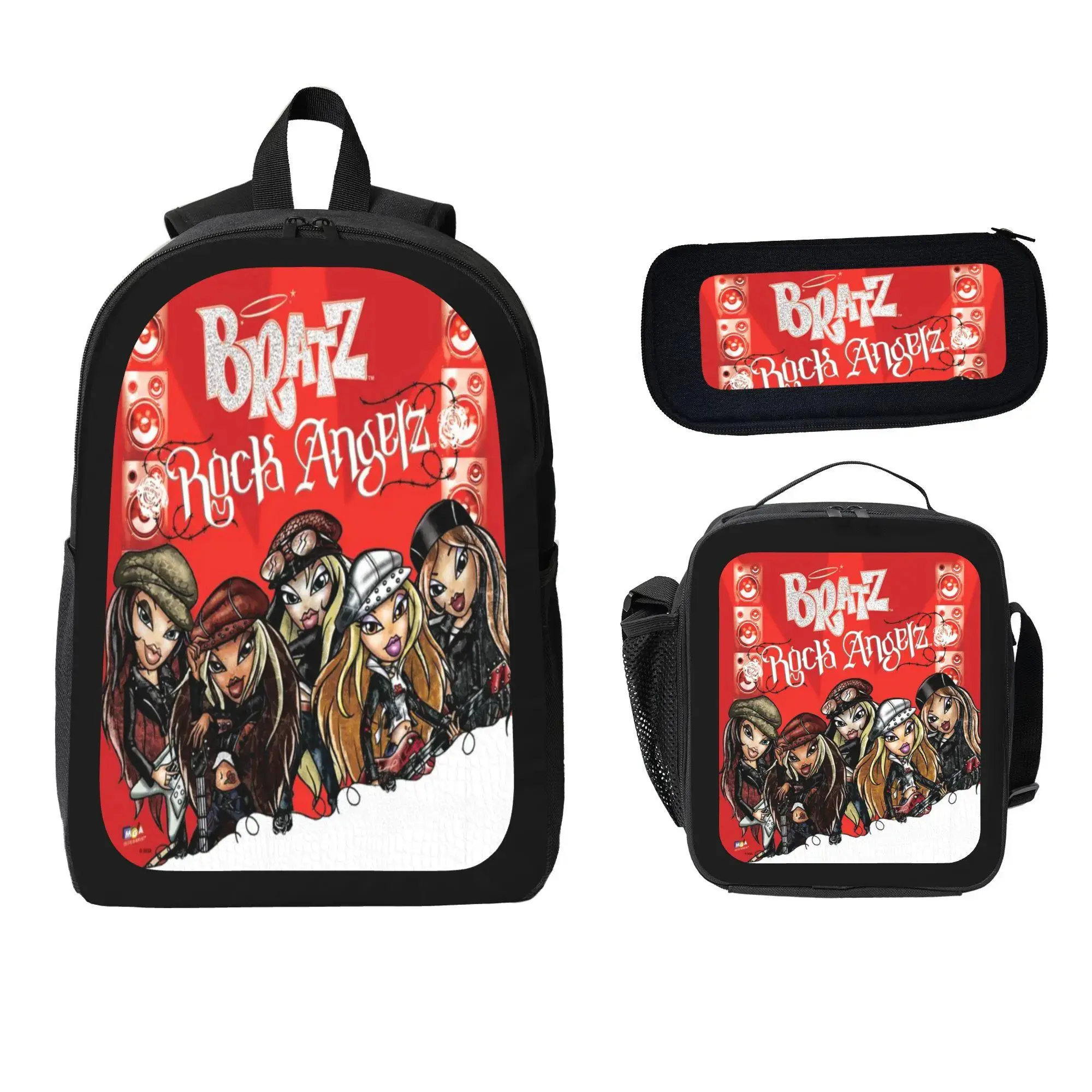 3Pcs Backpack Set Bratz Rock Angelz With Lunch Bag Pencil Pouch School Bag For Girls Kids Students