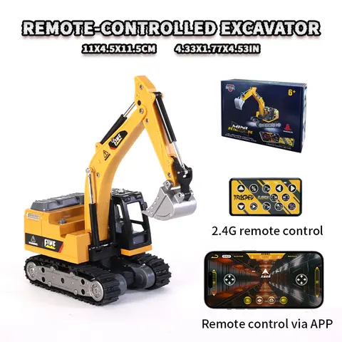 1/64 Alloy Model RC Toy Set - Mini Alloy Excavator & Forklift, Full Proportion, USB-C Rechargeable Battery, Multi-Mode Handle Remote, Lights & Sounds, Dig-Lift-Grapple Functions, Adds Realism to Play Experience, Christmas Gift for Kids & Adults (All Ages)