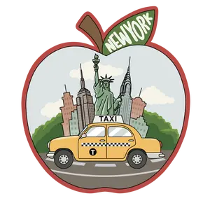 New York Taxi Wooden Magnet - Custom NYC Souvenir with Statue of Liberty & Empire State Building Iconic Landmarks Eco-Friendly High-Quality Wood Gift