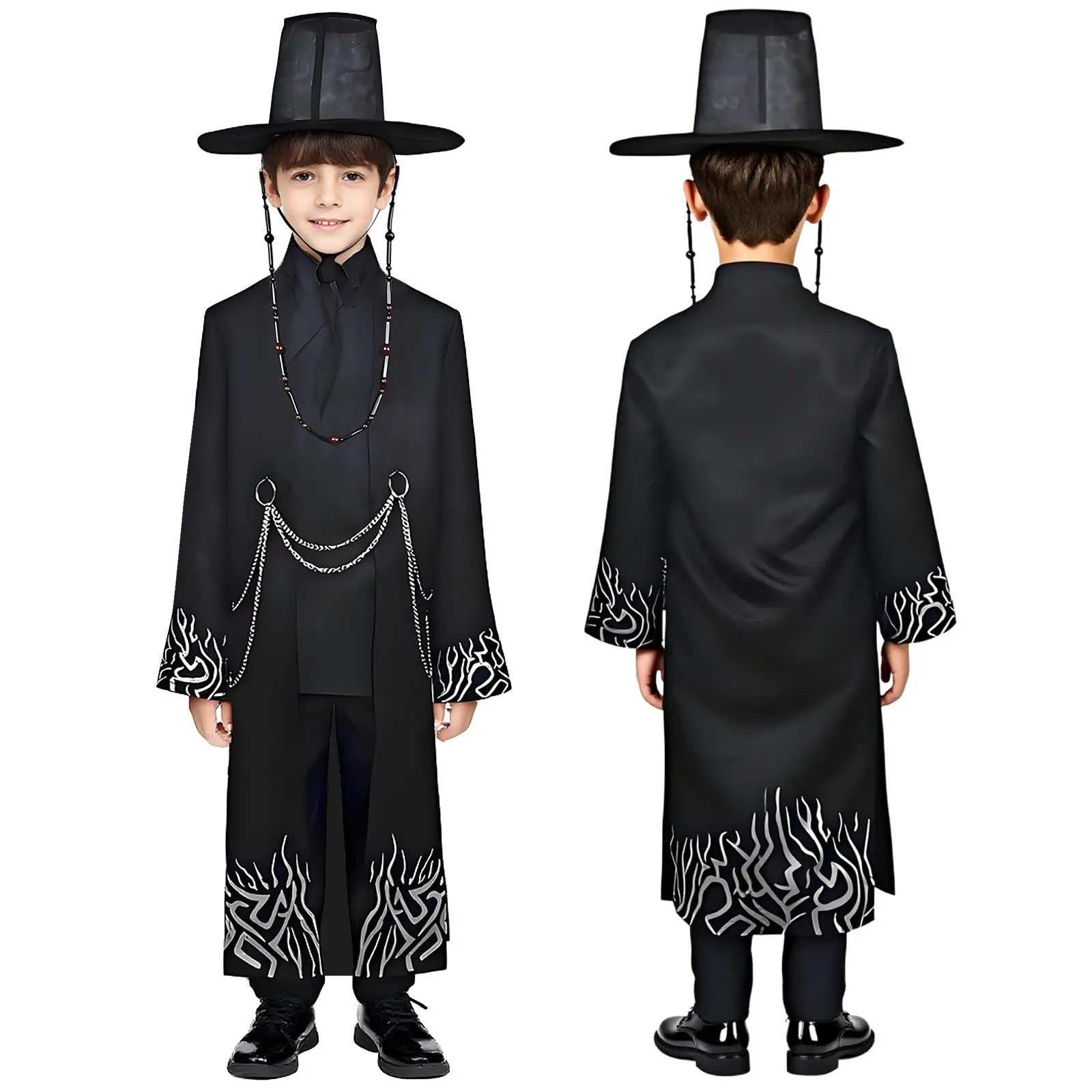 Boys' Korean Pop Music Demon Hunter Costume|   Saga Boy Jinwu Full Set Cosplay Costume with Robe Hat Accessories for Halloween Performance