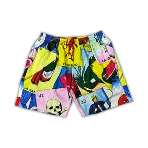 "Lotería" Mesh Shorts – Men's Latino Streetwear, Summer Festival Gym Shorts, Mexican Card Game Inspired Clothing