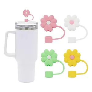 Random Color Cute Flower Design Straw Lid, 4pcs/set Reusable Silicone Straw Covers, Straw Accessories for Drinking Cup, Suitable for Stanley 10mm Straws, Tumbler Straw Lid