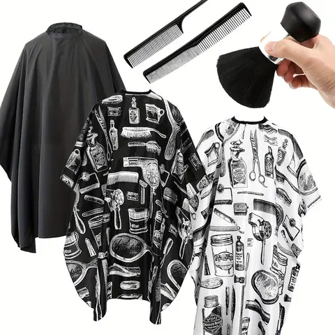 [Hand Tools Kits] A Set of 6/5/3 Pcs Professional Salon Barber Capes Kit,Waterproof Hair Cutting Capes with Neck Duster and Combs Brush with Adjustable Snap Closure for Women Men Hair Stylist,Halloween Christmas Party Fathersdaygift
