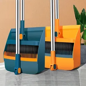 Household Broom and Dustpan Set, 2 Counts Long Handle Floor Cleaning Broom Dustpan Combo, Rotatable Broom and Dustpan with Comb Tooth for Home, Kitchen, Room, Office