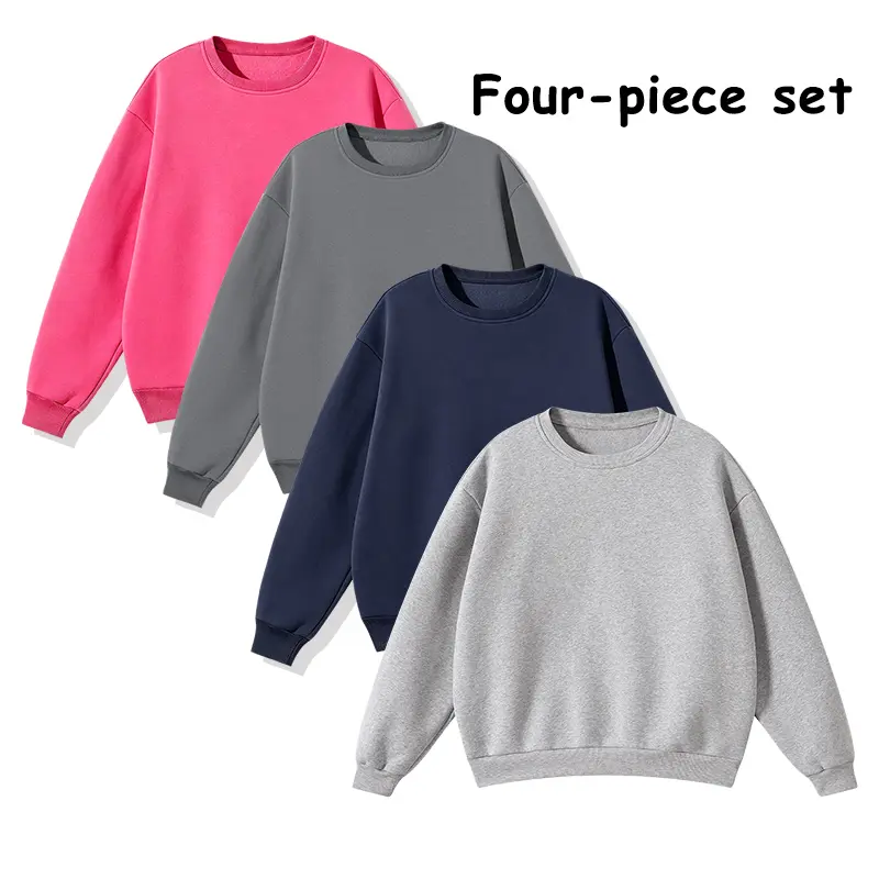 4-Pack Multipack Crewneck Sweatshirts, Loose Fit, Solid Color, Long Sleeves, Affordable Everyday Layering Tops