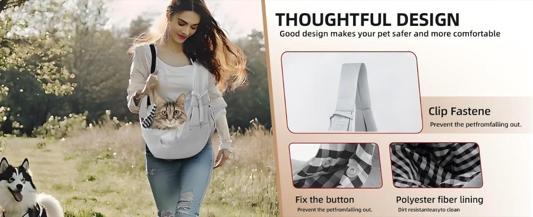 Small Dog Sling Carrier Soft-sided crossbody puppy carrying bag, adjustable sling pet pouch suitable for medium dogs or cats while traveling. Breathable design with built-in poop bag dispenser, supports up to 15 lbs