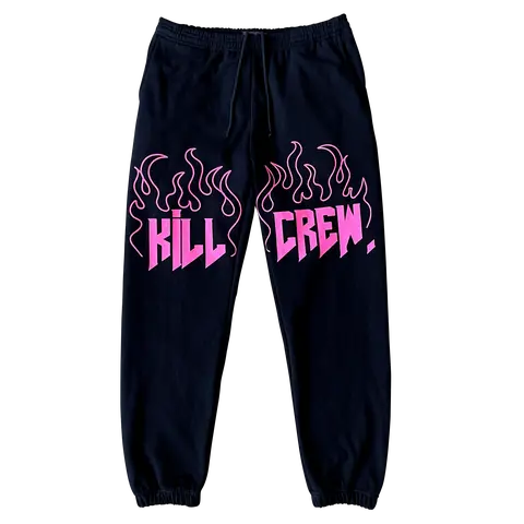 Kill Crew Cotton Sweatpants 14oz Heavyweight Luxe Fleece, Casual Lounge Unisex, Ribbed 2-in Waist, Rope Drawcord, Elastic Cuffed Ankles, 2 Side Pockets + Back Pocket — Warm All-Season Comfort