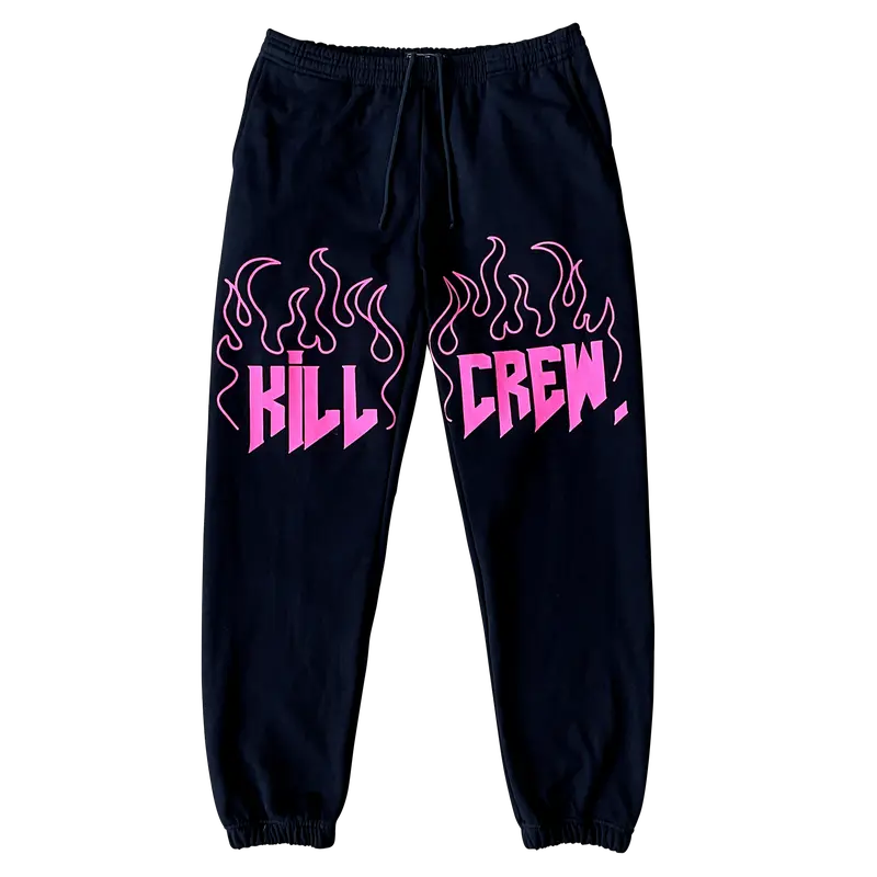 Kill Crew Cotton Sweatpants 14oz Heavyweight Luxe Fleece, Casual Lounge Unisex, Ribbed 2-in Waist, Rope Drawcord, Elastic Cuffed Ankles, 2 Side Pockets + Back Pocket — Warm All-Season Comfort