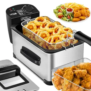 SPZTJK 1500W Stainless Deep Dryer, 3L Capacity Single Tank Electric Deep Fryer with View Window,12 Cups Frying Basket, Timer, Thermostat, Professional Grade Compact Countertop Dryer