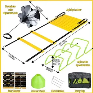 Eazy2hD Speed Agility Training Set- Agility Ladder,12 Cones, 4 Adjustable Hurdles,Parachute, Exercise Workout Equipment Boost Fitness & Increase Quick Footwork